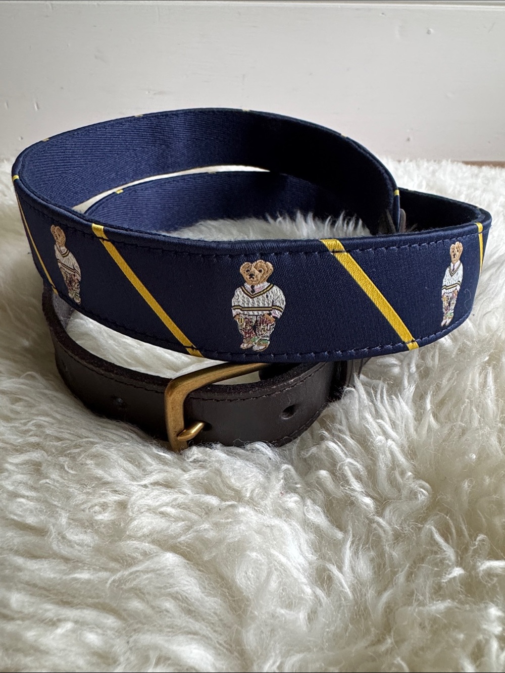 Polo by Ralph Lauren Navy Belt with Yellow Stripe and Polo Bear